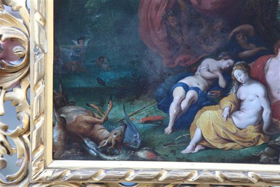 17th century Flemish School Diana and attendants asleep in woodland 10.75 x 15in.
